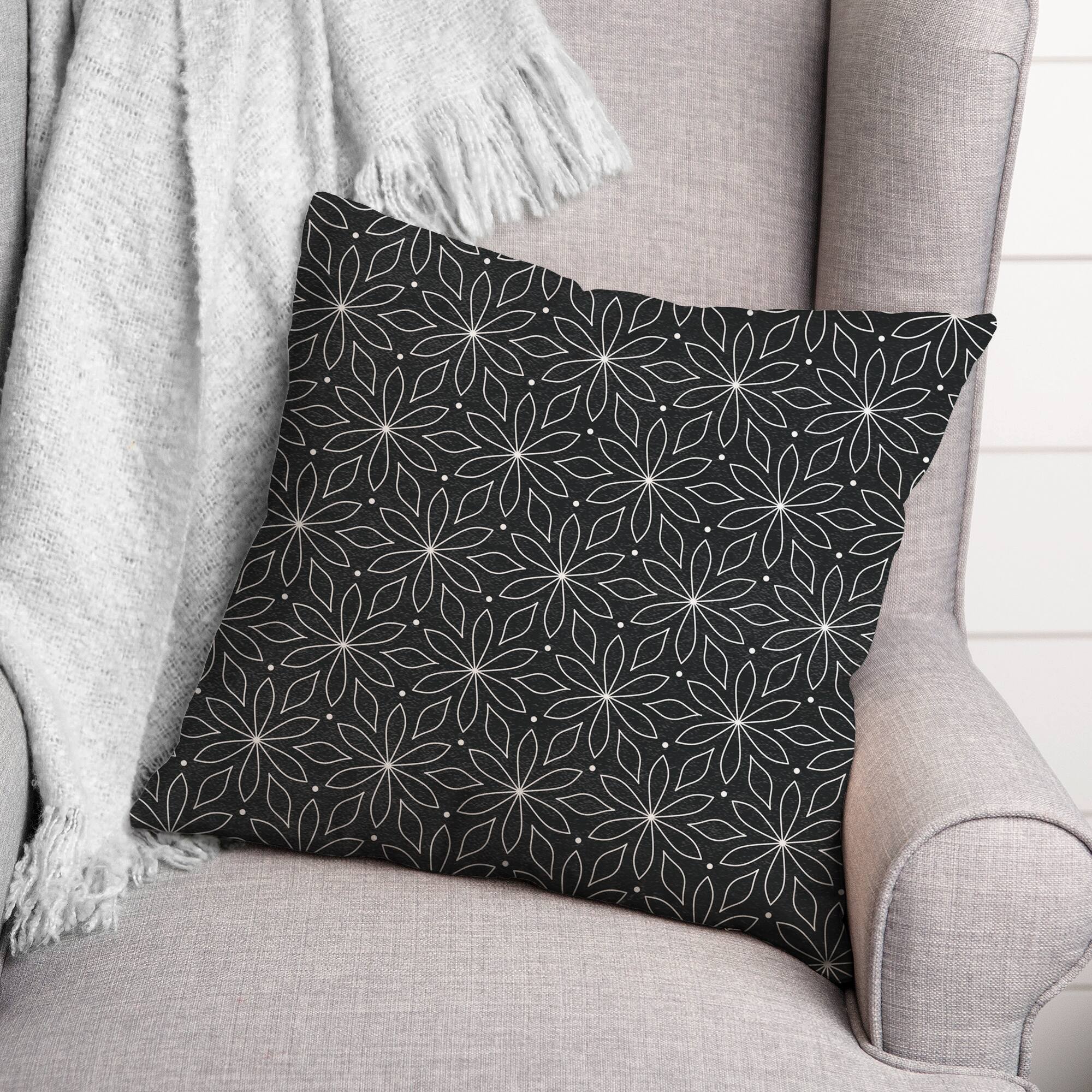 Monochromatic Flowers Throw Pillow 18" x 18"